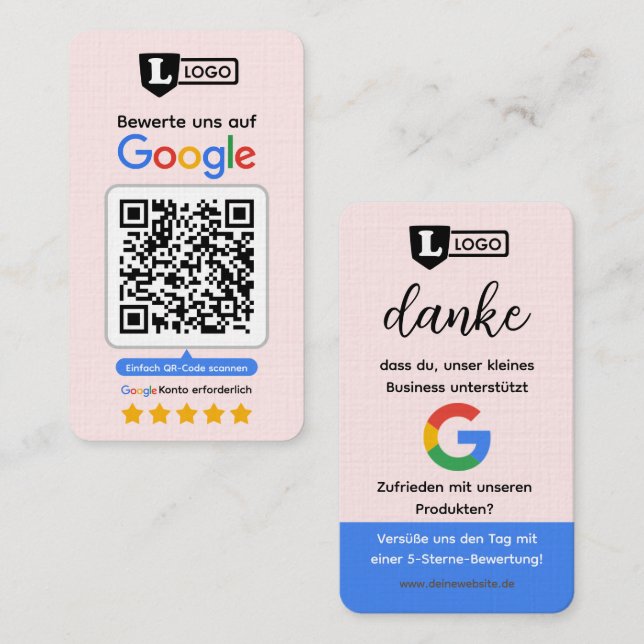 Tarjeta De Visita Google Bewertungskarte mit QR code Business Card  (Anverso / Reverso)