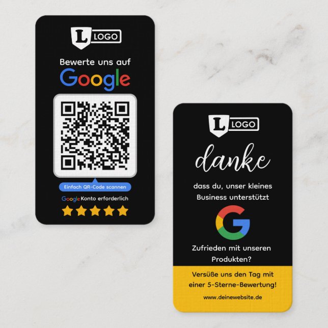 Tarjeta De Visita Google Bewertungskarte mit QR code Business Card  (Anverso / Reverso)