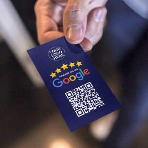 Tarjeta De Visita Google Business Review 5 Star Qr Code Navy Blue