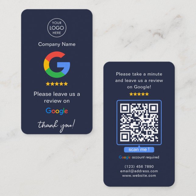 Tarjeta De Visita Google Navy revisa QR Code Business Review Nosotro (Anverso / Reverso)
