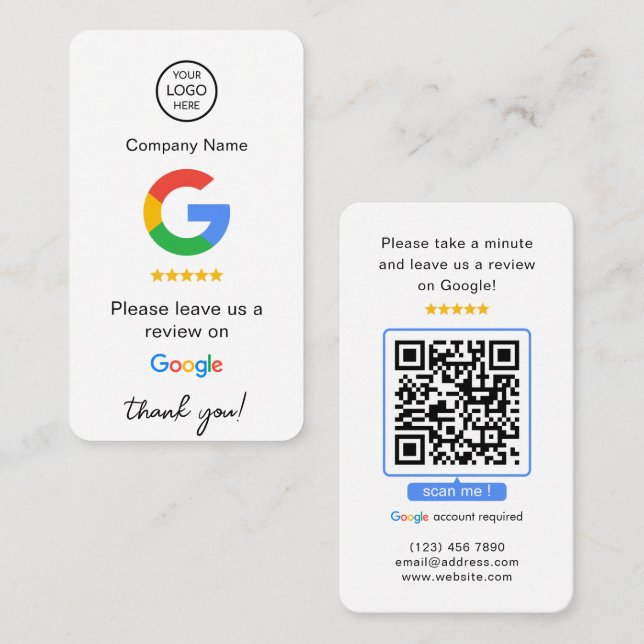 Tarjeta De Visita Google reseña el código QR de revisión de negocio (Anverso / Reverso)