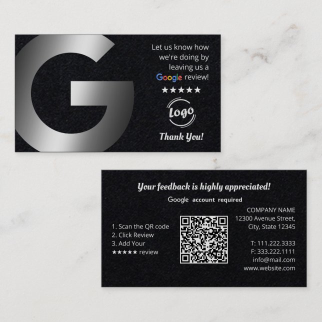 Tarjeta De Visita Google reseña QR Premium (Anverso / Reverso)