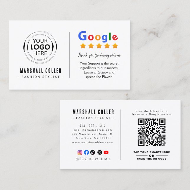 Tarjeta De Visita Google Restaurant Logo QR Code (Anverso / Reverso)