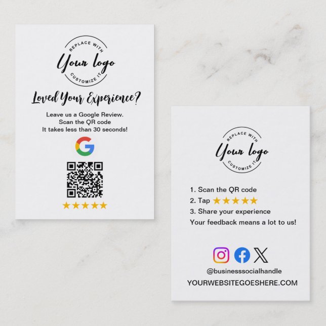 Tarjeta De Visita Google Review QR Code Customer Feedback request (Anverso / Reverso)