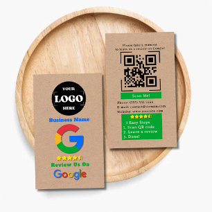 Tarjeta De Visita Google Review QR Code Link Kraft Rustic
