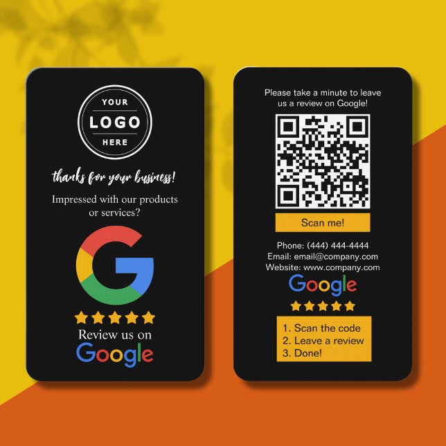 Tarjeta De Visita Google Review Request Card  with Logo and QR Code (5 Star Google Reviews)