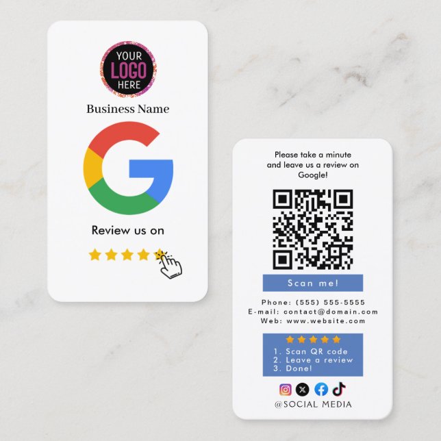 Tarjeta De Visita Google Review With QR Code Link Business Card (Anverso / Reverso)