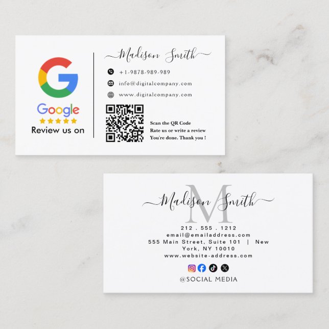 Tarjeta De Visita Google Review With QR Code Link Business Card (Anverso / Reverso)