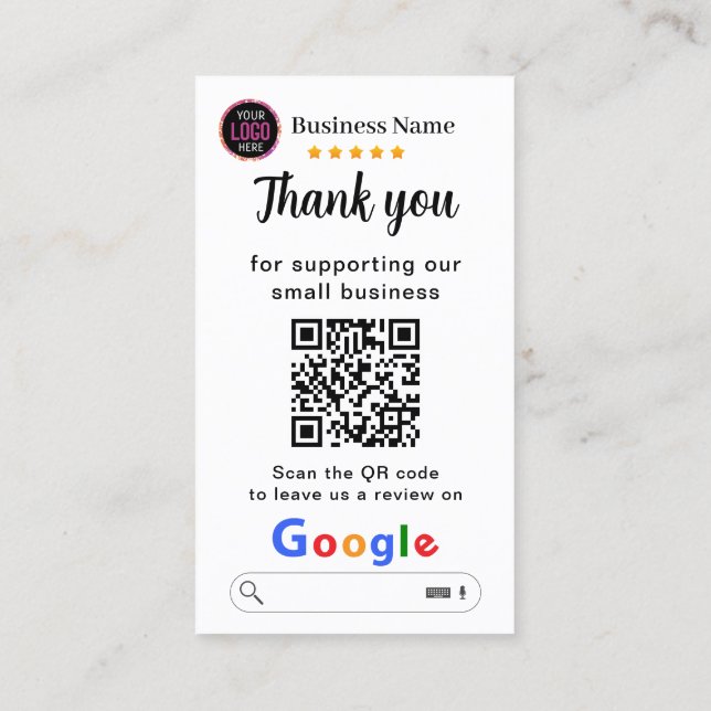 Tarjeta De Visita Google Reviews Con El Código De Gracias Y QR (Reverso)