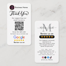 Tarjeta De Visita Google Reviews With Thank You And QR Code