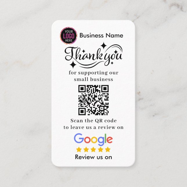 Tarjeta De Visita Google Reviews With Thank You And QR Code Business (Anverso)