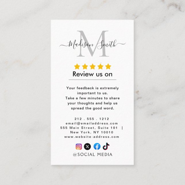 Tarjeta De Visita Google Reviews With Thank You And QR Code Business (Reverso)