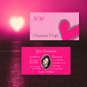 Tarjeta De Visita Gorge rosa claro corazón con monograma y foto