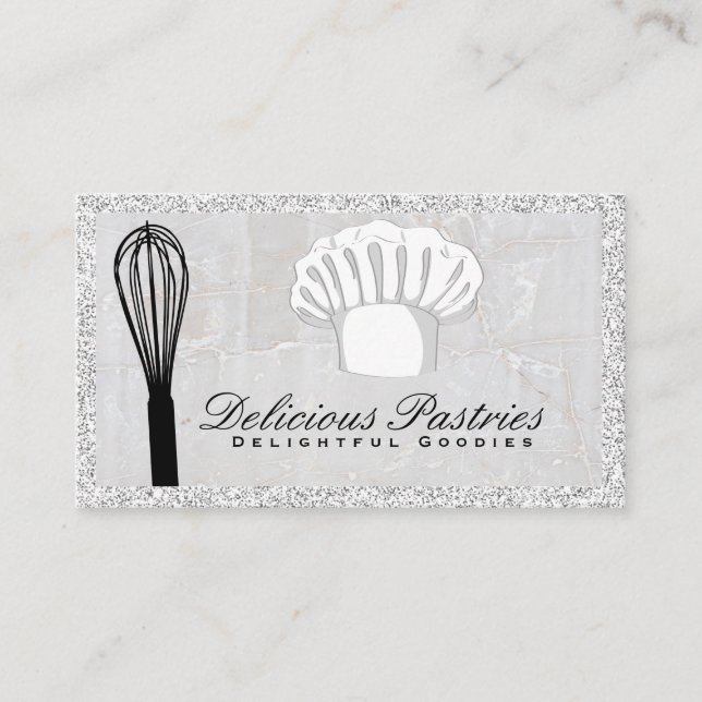 Tarjeta De Visita Gorra de Whisk y Chef | Mármol (Anverso)
