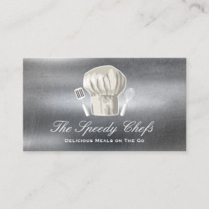 Tarjeta De Visita Gorra del chef y herramientas de cocina   Metálico