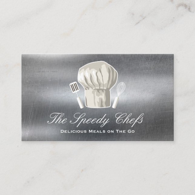 Tarjeta De Visita Gorra del chef y herramientas de cocina | Metálico (Anverso)