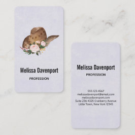 Tarjeta De Visita Gorra marrón de vaca con flores rosadas