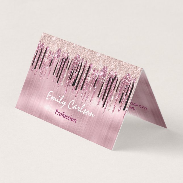 Tarjeta De Visita goteo rosado de rosa de moda (Anverso)
