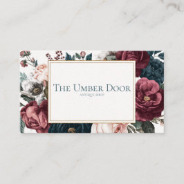 Tarjeta De Visita Gothic Rose Floral Burgundy and Navy Gold Frame