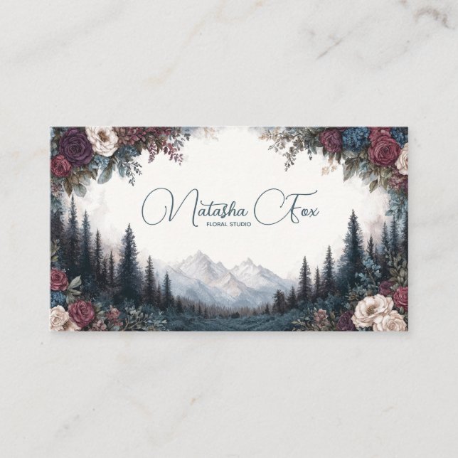 Tarjeta De Visita Gothic Rose Frame Moody Mountain Forest (Anverso)