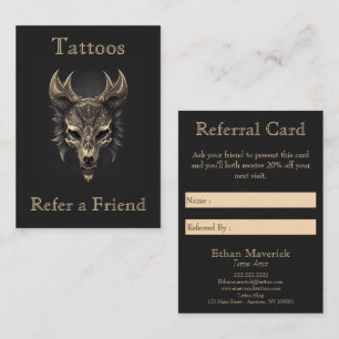 Tarjeta De Visita Gótica Fantasía Wolf Skull Black & Gold Referendum
