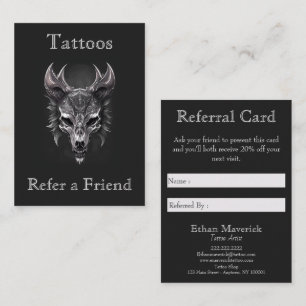 Tarjeta De Visita Gótica Fantasía Wolf Skull Regalo negro y plata