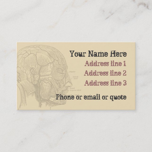 Tarjeta De Visita Gótico Anatomy Head Business Card Tan (Anverso)