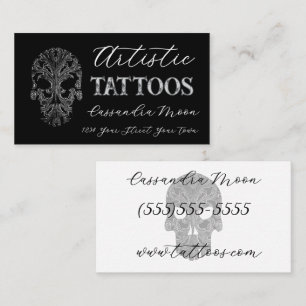 Tarjeta De Visita Gótico Filigree Skull Tatoo Studio
