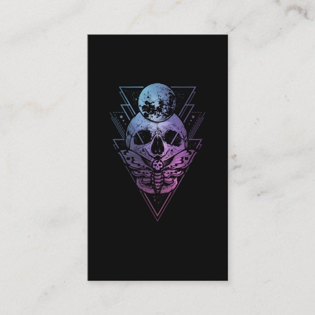 Tarjeta De Visita Gótico Moon Skull Gótico Wicca Crescent Moth Lunar (Anverso)