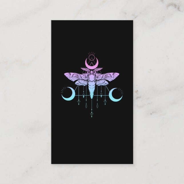 Tarjeta De Visita Gótico Pastel Moon Kawaii Moth Estético (Anverso)