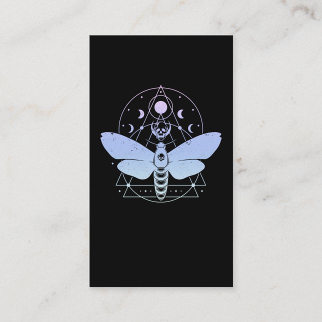Tarjeta De Visita Gótico Pastel Moth Moon Crescent Skull Wiccan (Anverso)