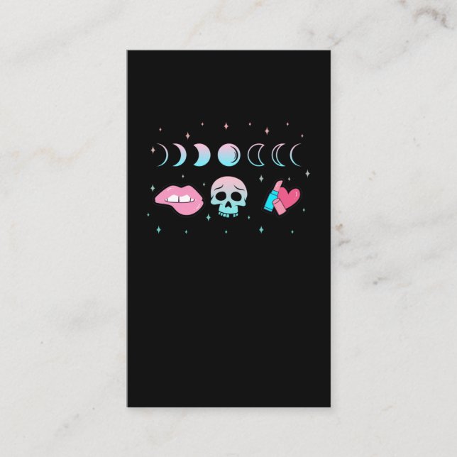 Tarjeta De Visita Gótico Pastel Skull Moon Kawaii maquillar (Anverso)