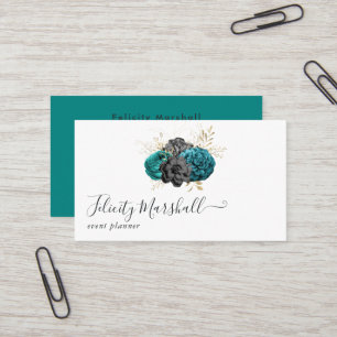 Tarjeta De Visita Gótico Teal, Negro y Dorado