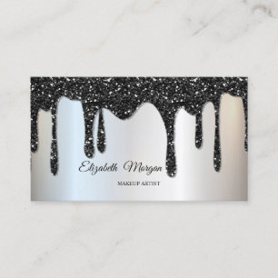Tarjeta De Visita Gotitas de brillo negras plateadas elegantes profe