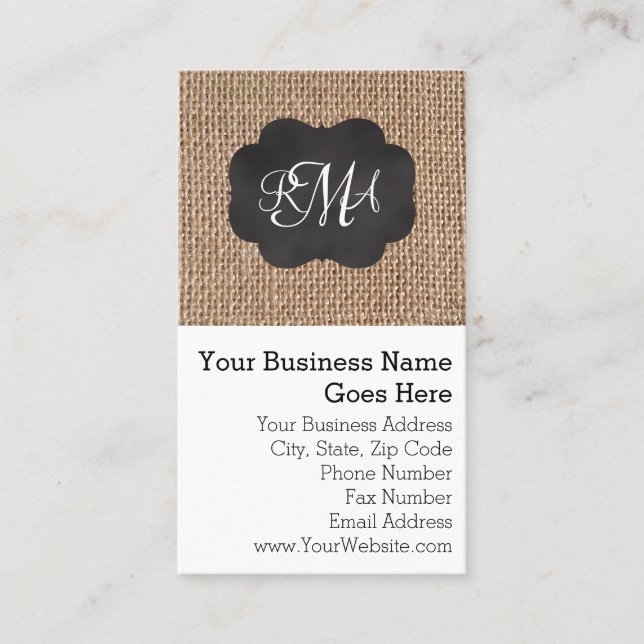 Tarjeta De Visita Grabado triple monogramado de cartón Burlap (Anverso)