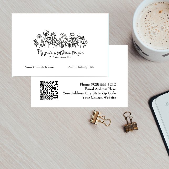 Tarjeta De Visita Grace Bible Verse Floral Doodle Church (Grace Bible Verse Floral Doodle Church Business Card)