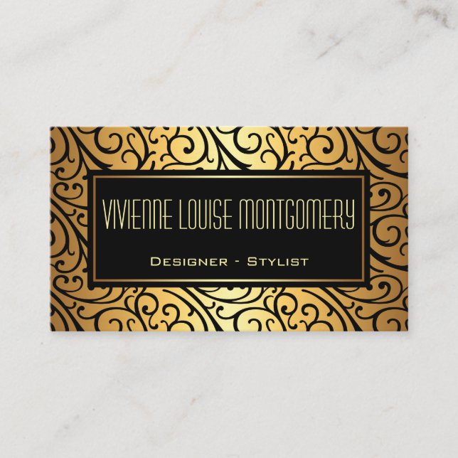 Tarjeta De Visita Graceful Sweep Black and Gold Modern Business Card (Anverso)