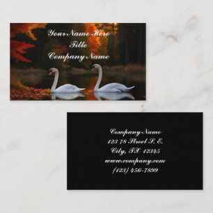 Tarjeta De Visita Graceful White Swans Gliling a lo largo del estanq