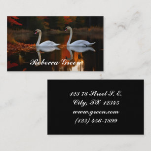 Tarjeta De Visita Graceful White Swans Gliling a lo largo del estanq