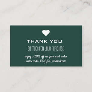 Tarjeta De Visita Gracias a Emerald Green Discount Heart
