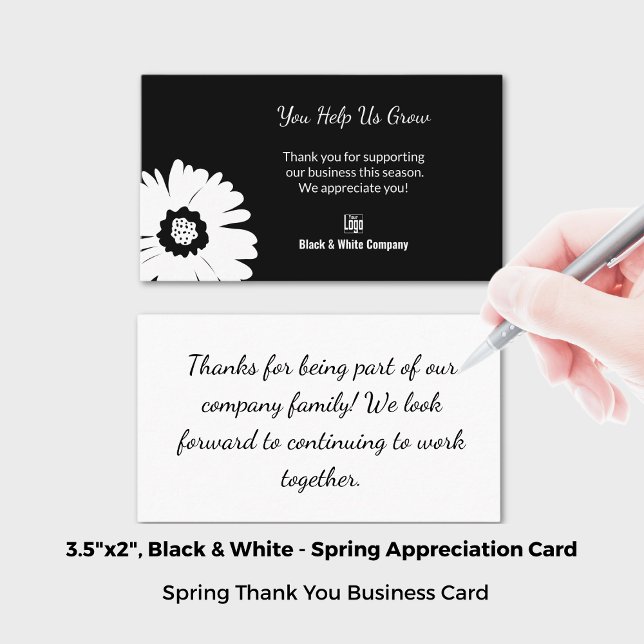 Tarjeta De Visita Gracias a la Primavera Blanca y Negra (3.5x2 Inch, Classic Bloom Black & White Spring Thank You Business Card)
