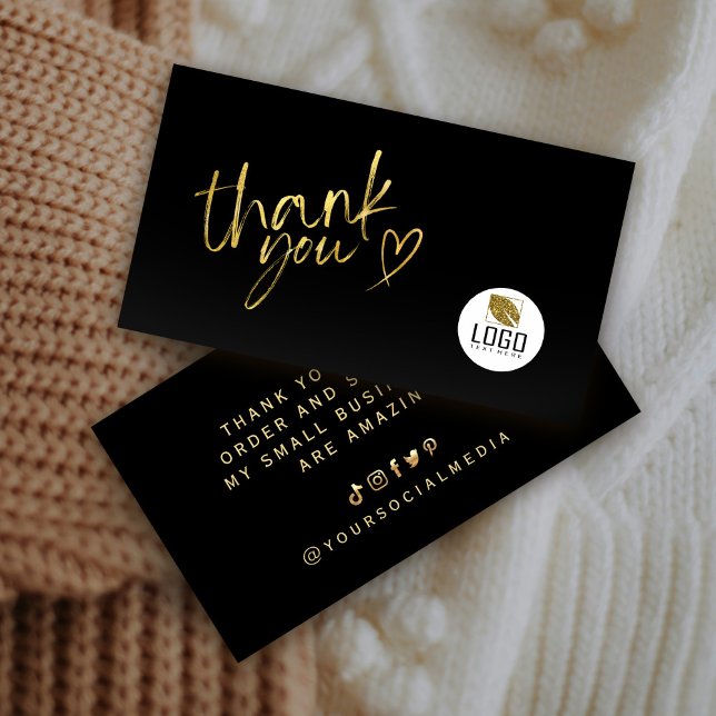 Tarjeta De Visita Gracias a los negocios Elegante Negro y Oro (Business Thank You Elegant Black and Gold Business Card #blackgoldthankyoucard #elegantthankyou)