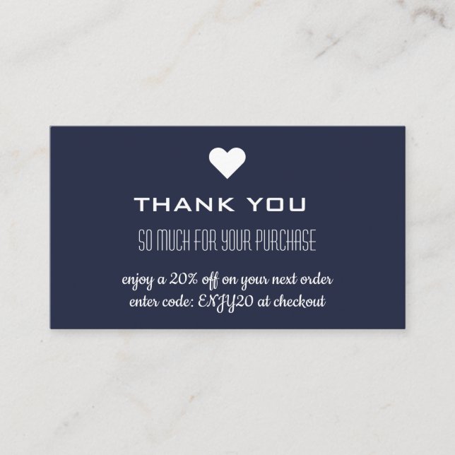 Tarjeta De Visita Gracias a Navy Blue Discount Heart (Anverso)