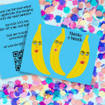 Tarjeta De Visita GRACIAS A UN BUNCH Funny Bananas ORDER GRACIAS QR<br><div class="desc">Mira este dulce y colorido arte, hecho a mano por ti! Añade tu propio texto al frente y al fondo de esta graciosa tarjeta de agradecimiento. Perfecto para incluir con pedidos de clientes. Agregue su propio texto al reverso y su propio sitio web al código QR. Todo es personalizable. No...</div>
