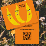 Tarjeta De Visita GRACIAS A UN BUNCH Funny Bananas ORDER GRACIAS QR<br><div class="desc">Mira este dulce y colorido arte, hecho a mano por ti! Añade tu propio texto al frente y al fondo de esta graciosa tarjeta de agradecimiento. Perfecto para incluir con pedidos de clientes. Agregue su propio texto al reverso y su propio sitio web al código QR. Todo es personalizable. No...</div>