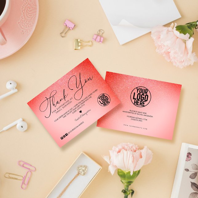 Tarjeta De Visita Gracias al cliente por el guión de Purpurina rosad (Subido por el creador)