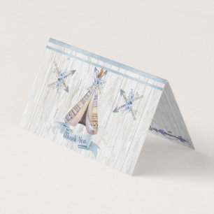 Tarjeta De Visita Gracias   Boy Baby Blue Shower Boho Moda Teepee