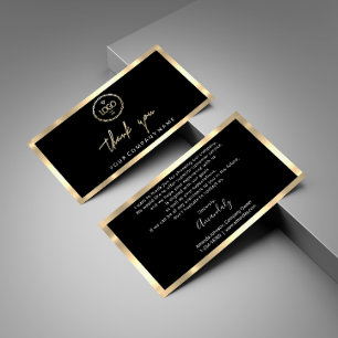 Tarjeta De Visita Gracias Business Insert Logo Marco dorado Negro