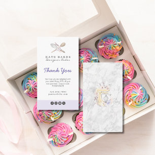Tarjeta De Visita Gracias Cake Baking Marble Floral acuarela