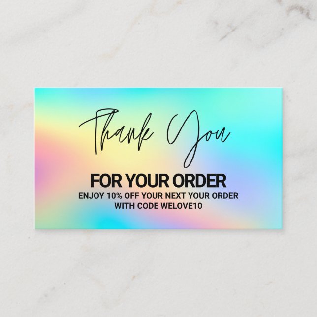 Tarjeta De Visita Gracias, Holografía de moda y descuentos (Anverso)